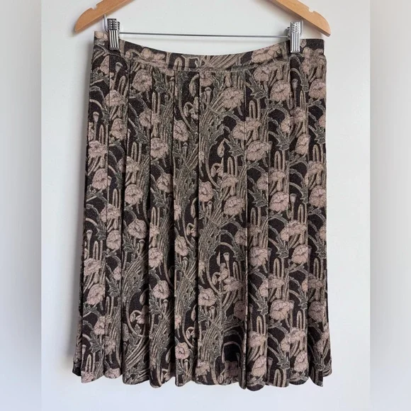 Tory Burch Tilly Skirt Womens Large Metallic Brown Tapestry‎ Floral Pleated Rib - Picture 3 of 7